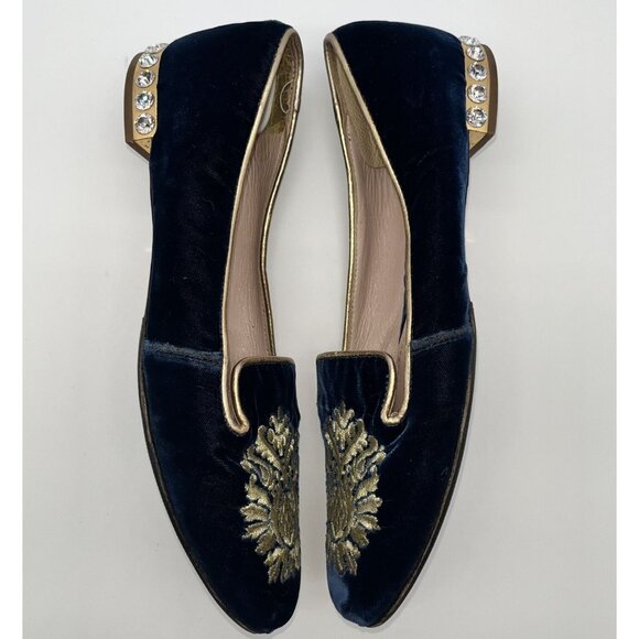 Miu Miu Black and Gold Embroidered Loafers - Picture 6 of 13